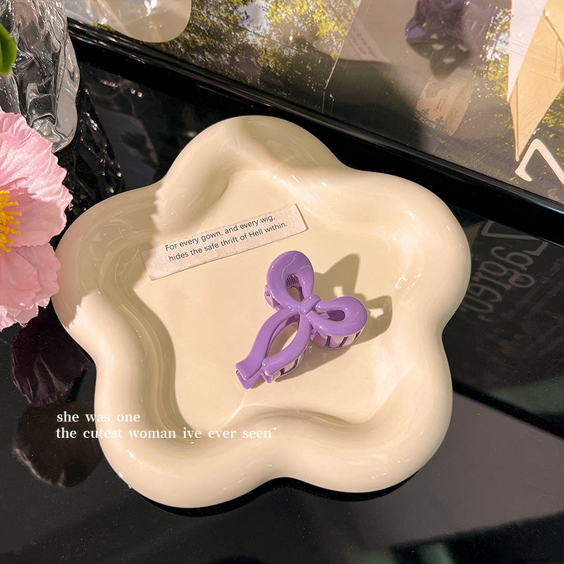 Candy Color Bow Claw Clip Female Fringe Hairpin