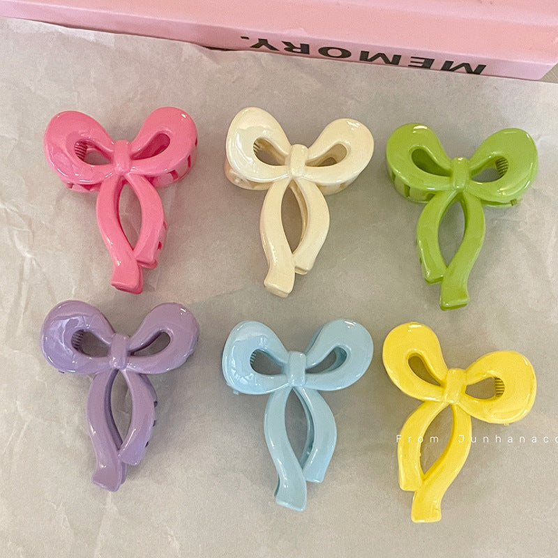 Candy Color Bow Claw Clip Female Fringe Hairpin